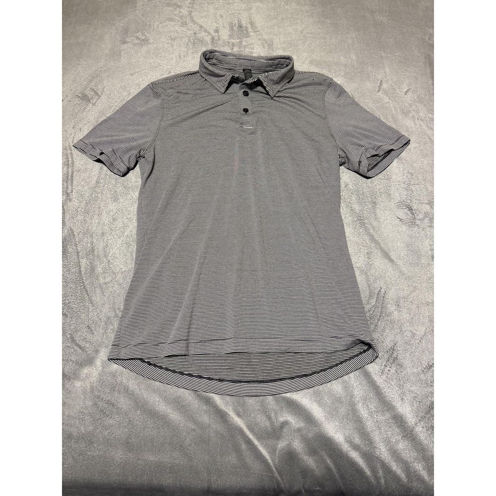 Lululemon Mens Small Evolution Black White Stripe Athletic Top Polo Shirt